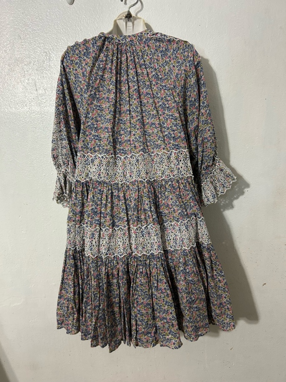 by timo Boho Floral Lace-Trim Midi Dress in Dusty Blue size M - Picture 7 of 10